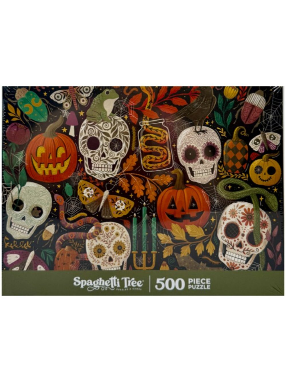 NEW Spaghetti Tree Creepy Crawlies 500 Piece Jigsaw Puzzle Halloween Skulls Pump
